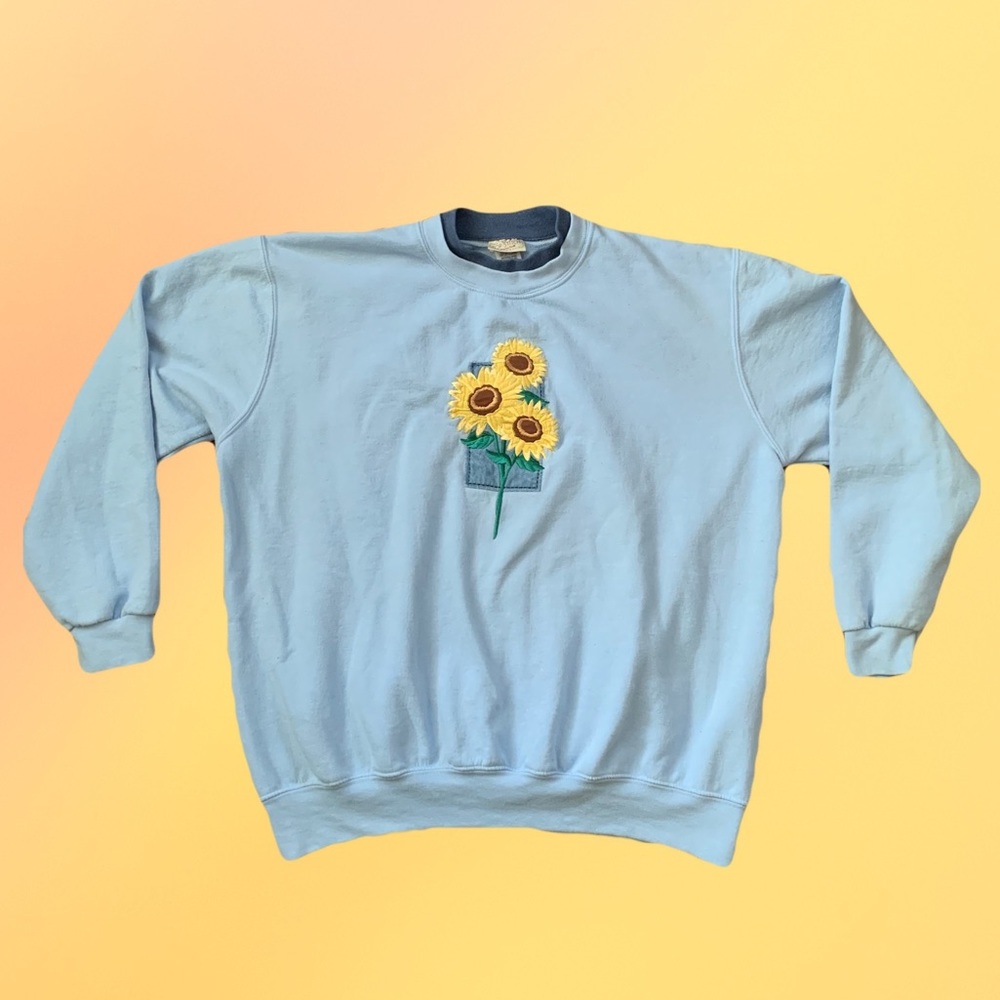 Plus Size Sunflower Sweatshirt - Blue 1X